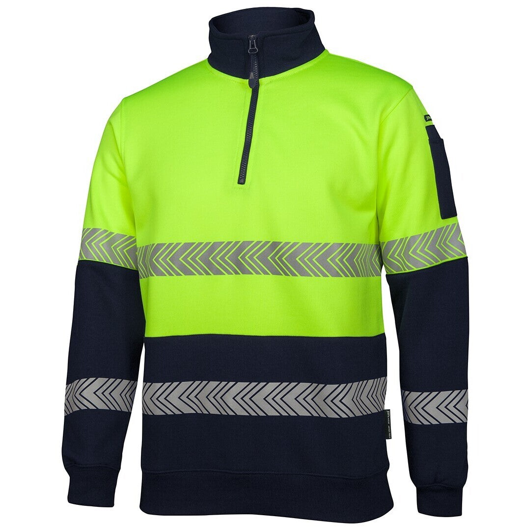 JB's Wear 6HZS Hi Vis 1/2 Zip Segmented Tape Fleecy - Side View | color:Lime/Navy|view:side