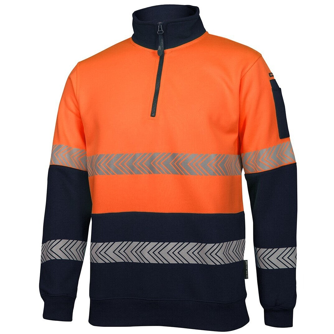 JB's Wear 6HZS Hi Vis 1/2 Zip Segmented Tape Fleecy - Side View | color:Orange/Navy|view:side