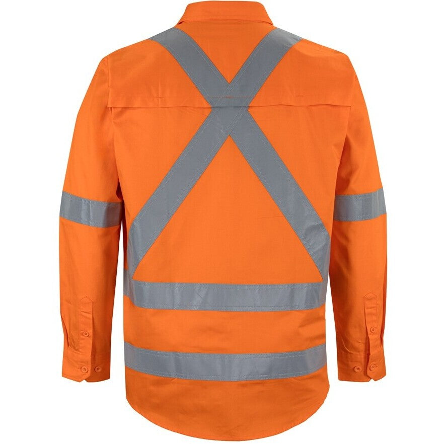 JB's Wear 6DCBL Hi Vis 150g NSW/QLD Rail X-Back Shirt - Back View | color:Orange|view:back