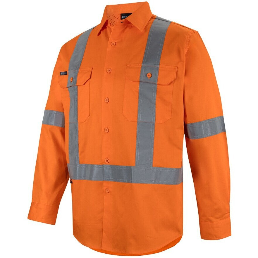 JB's Wear 6DCBL Hi Vis 150g NSW/QLD Rail X-Back Shirt - Side View | color:Orange|view:side