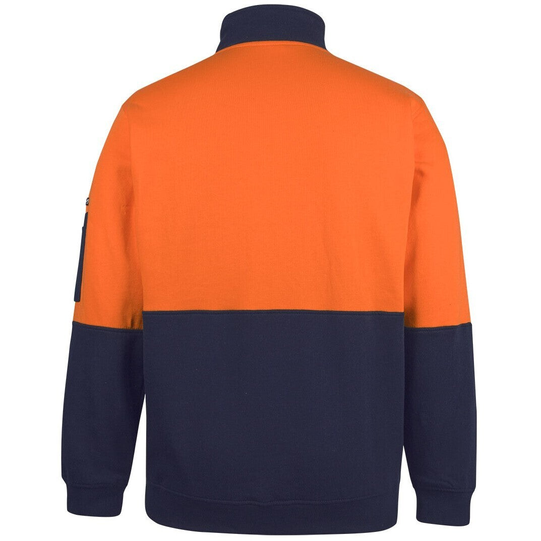 JB's Wear 6HVFM Hi Vis 310 Cotton 1/2 Zip Fleece - Back View | color:Orange/Navy|view:back