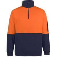 JB's Wear 6HVFM Hi Vis 310 Cotton 1/2 Zip Fleece - Front View | color:Orange/Navy|view:front