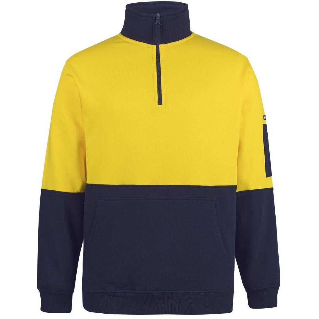 JB's Wear 6HVFM Hi Vis 310 Cotton 1/2 Zip Fleece - Front View | color:Yellow/Navy|view:front