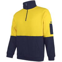 JB's Wear 6HVFM Hi Vis 310 Cotton 1/2 Zip Fleece - Side View | color:Yellow/Navy|view:side