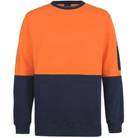 JB's Wear 6HVCM Hi Vis 310 Cotton Crew Neck Fleece - Front View | color:Orange/Navy|view:front