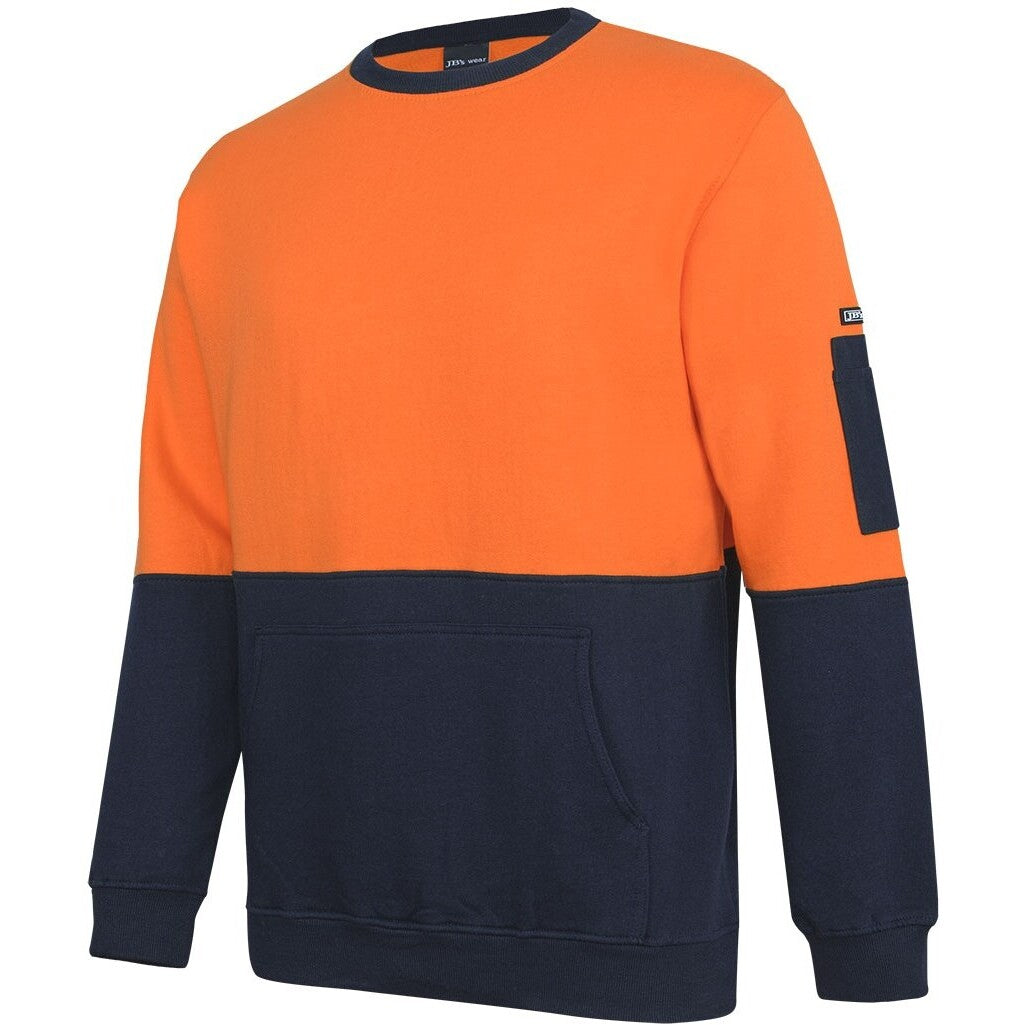JB's Wear 6HVCM Hi Vis 310 Cotton Crew Neck Fleece - Side View | color:Orange/Navy|view:side