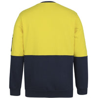 JB's Wear 6HVCM Hi Vis 310 Cotton Crew Neck Fleece - Back View | color:Yellow/Navy|view:back