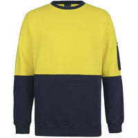 JB's Wear 6HVCM Hi Vis 310 Cotton Crew Neck Fleece - Front View | color:Yellow/Navy|view:front