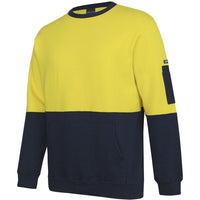 JB's Wear 6HVCM Hi Vis 310 Cotton Crew Neck Fleece - Side View | color:Yellow/Navy|view:side