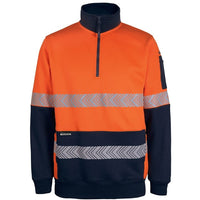 JB's Wear 6DPS Hi Vis 330g 1/2 Zip Segmented Tape Fleece - Front View | color:Orange/Navy|view:front