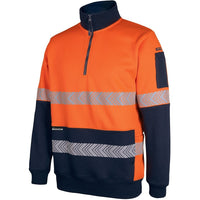 JB's Wear 6DPS Hi Vis 330g 1/2 Zip Segmented Tape Fleece - Side View | color:Orange/Navy|view:side