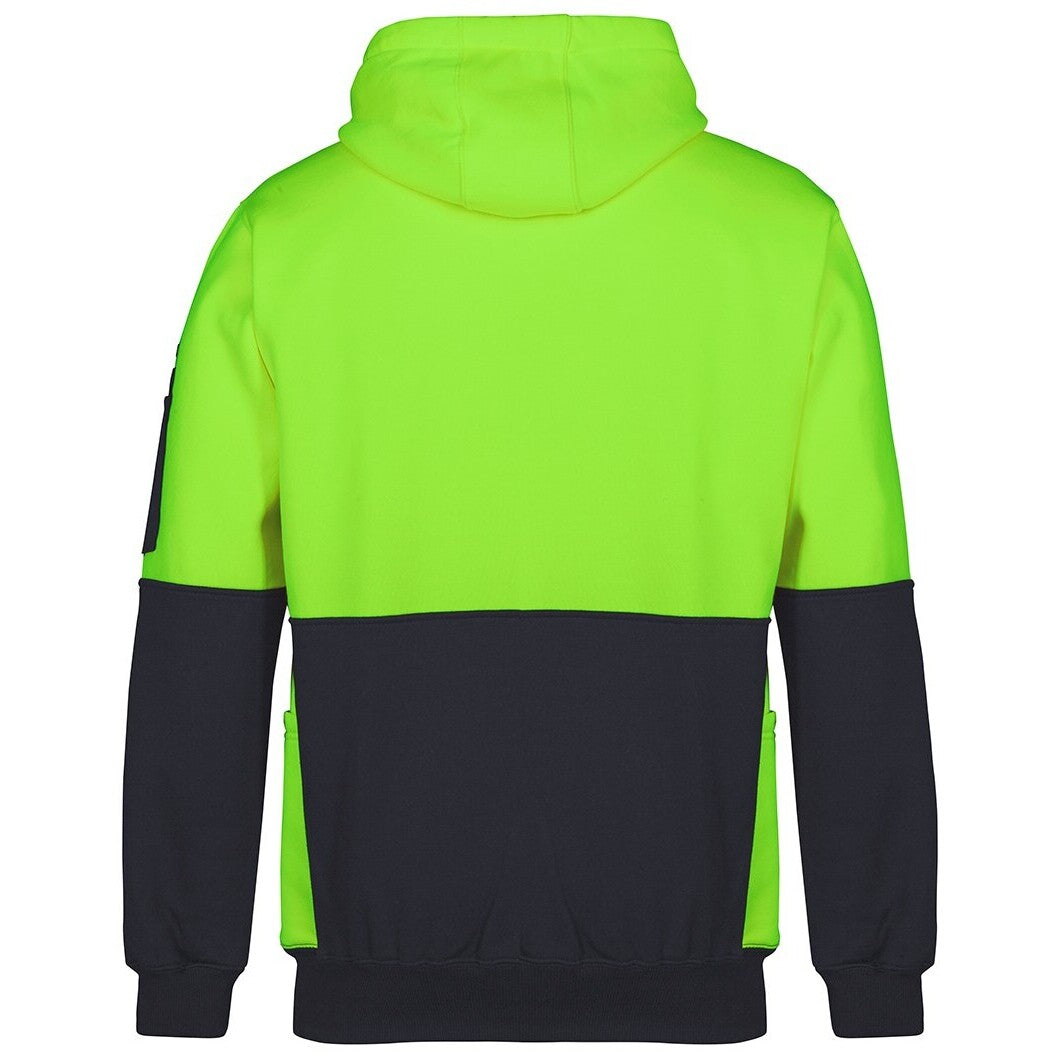 JB's Wear 6HVPJ Hi Vis 330G Pull Over Hoodie - Back View | color:Lime/Black|view:back