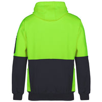 JB's Wear 6HVPJ Hi Vis 330G Pull Over Hoodie - Back View | color:Lime/Black|view:back