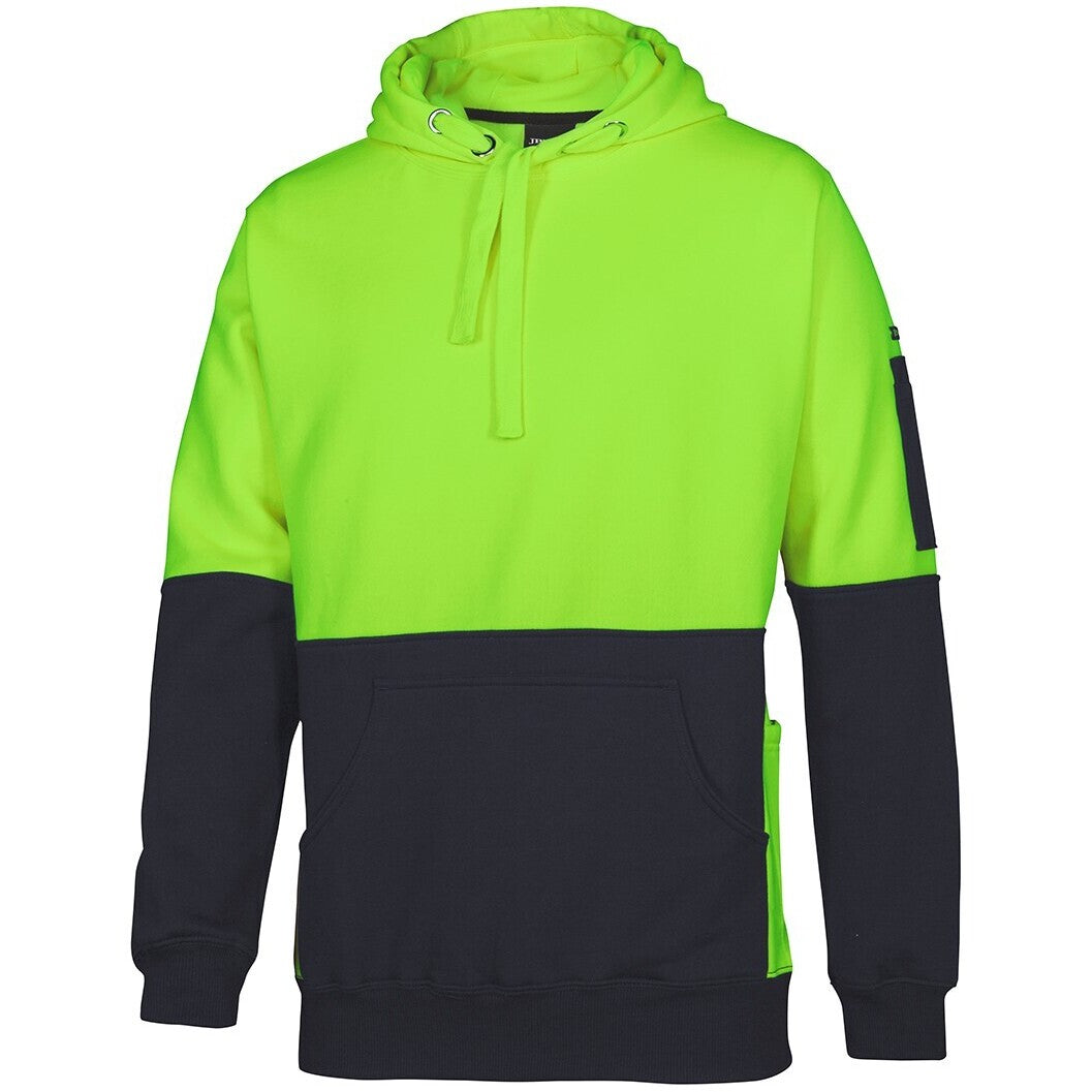 JB's Wear 6HVPJ Hi Vis 330G Pull Over Hoodie - Side View | color:Lime/Black|view:side