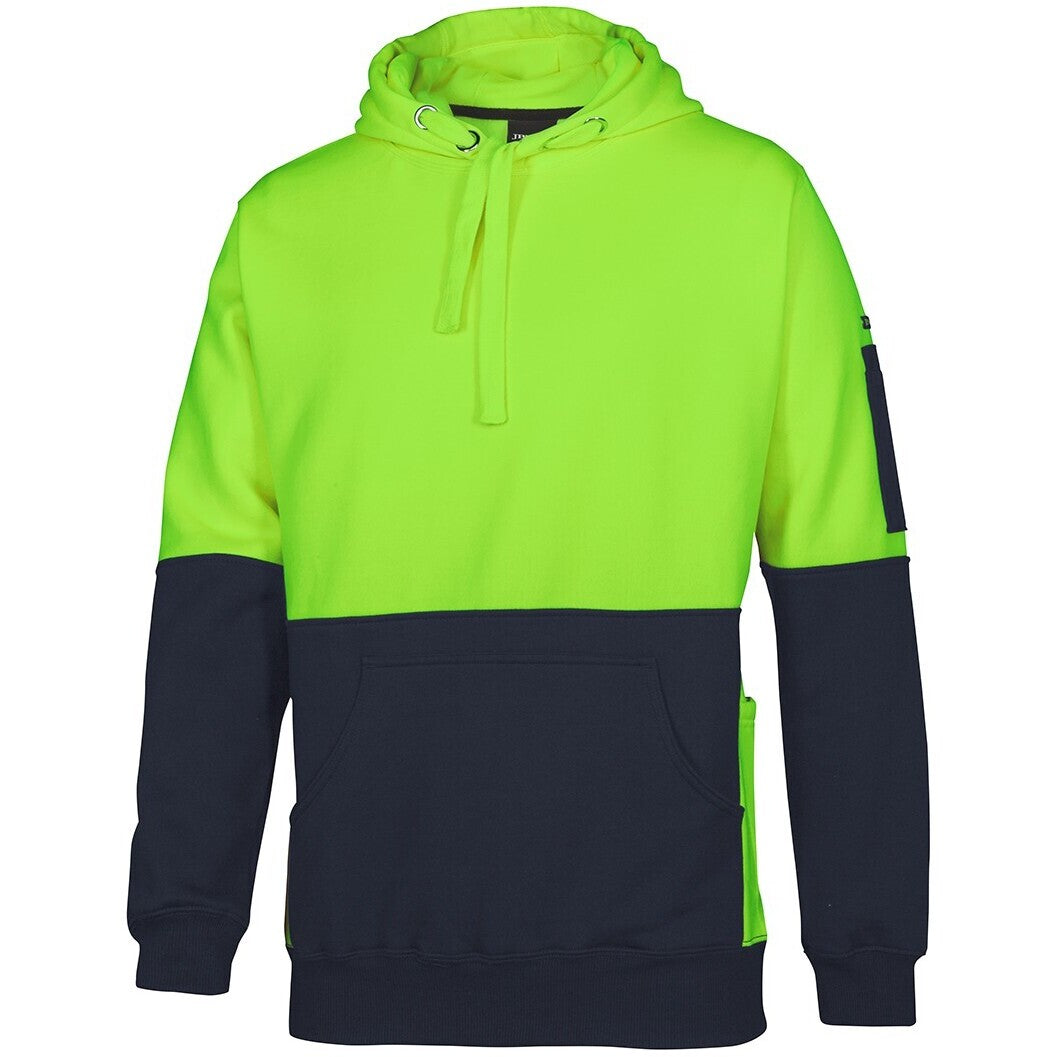 JB's Wear 6HVPJ Hi Vis 330G Pull Over Hoodie - Side View | color:Lime/Navy|view:side