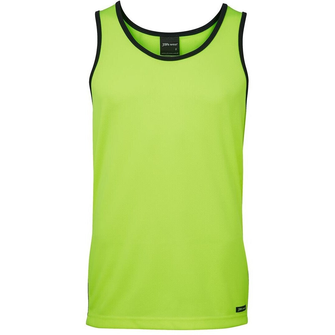 JB's Wear 6HCS4 Hi Vis 4602.1 Contrast Singlet - Front View | color:Lime/Navy|view:front