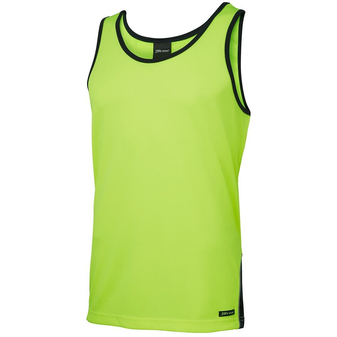 JB's Wear 6HCS4 Hi Vis 4602.1 Contrast Singlet - Side View | color:Lime/Navy|view:side