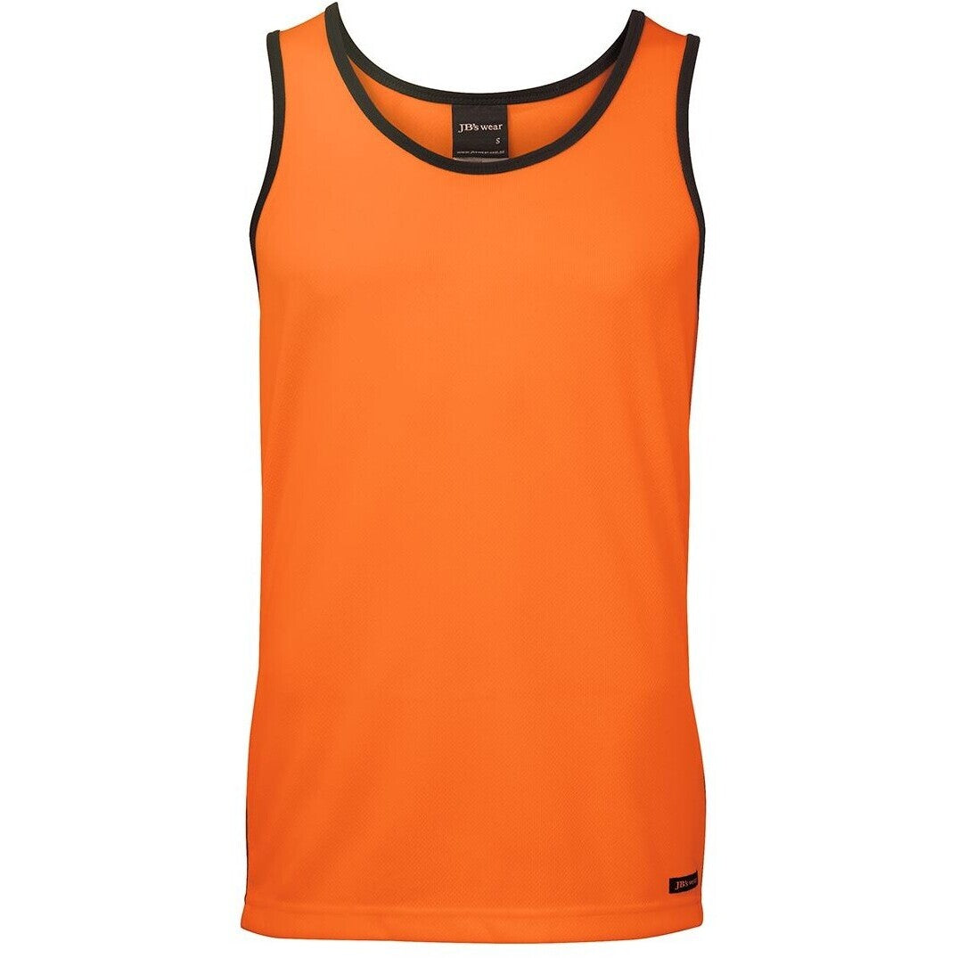 JB's Wear 6HCS4 Hi Vis 4602.1 Contrast Singlet - Front View | color:Orange/Navy|view:front