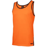 JB's Wear 6HCS4 Hi Vis 4602.1 Contrast Singlet - Side View | color:Orange/Navy|view:side