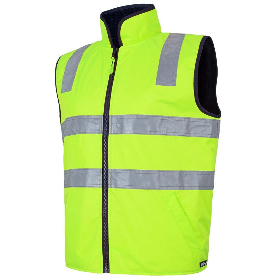 JB's Wear 6D4RV Hi Vis 4602.1 (D+N) Reversible Vest - Side View | color:Lime/Navy|view:side