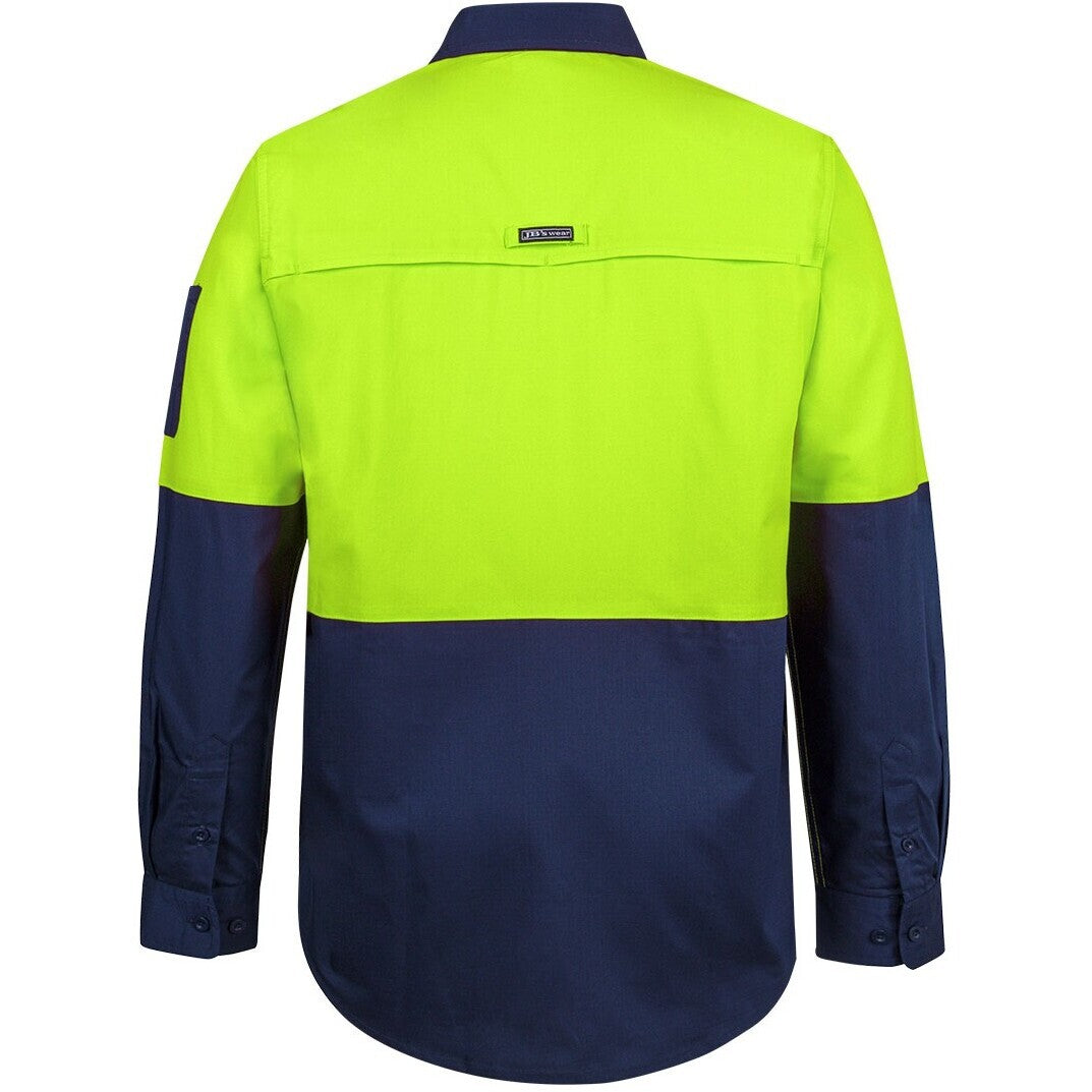 JB's Wear 6HRFL Hi VIs Class F Ripstop L/S Work Shirt - Back View | color:Lime/Navy|view:back