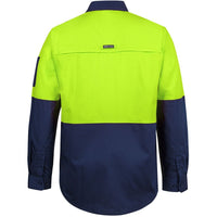 JB's Wear 6HRFL Hi VIs Class F Ripstop L/S Work Shirt - Back View | color:Lime/Navy|view:back