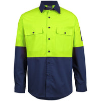 JB's Wear 6HRFL Hi VIs Class F Ripstop L/S Work Shirt - Front View | color:Lime/Navy|view:front