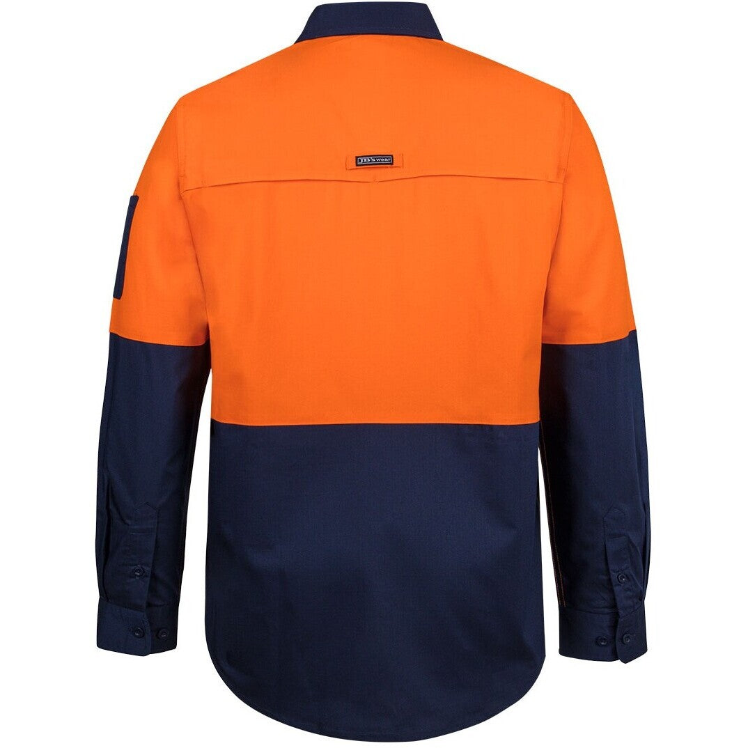 JB's Wear 6HRFL Hi VIs Class F Ripstop L/S Work Shirt - Back View | color:Orange/Navy|view:back