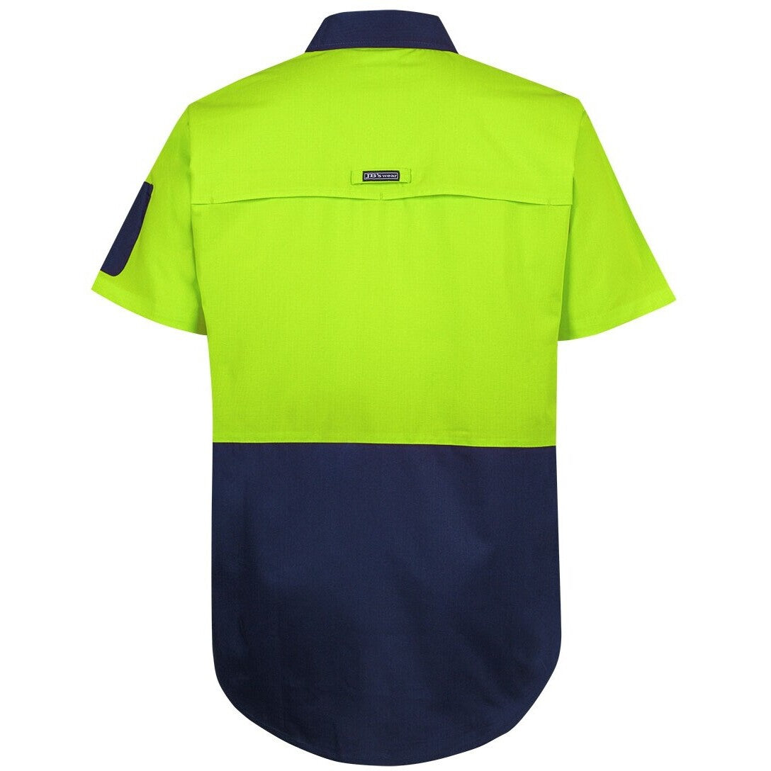 JB's Wear 6HRFS Hi Vis Class F Ripstop S/S Work Shirt - Back View | color:Lime/Navy|view:back