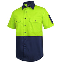 JB's Wear 6HRFS Hi Vis Class F Ripstop S/S Work Shirt - Side View | color:Lime/Navy|view:side