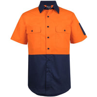 JB's Wear 6HRFS Hi Vis Class F Ripstop S/S Work Shirt - Front View | color:Orange/Navy|view:front