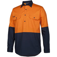 JB's Wear 6HVCS Hi Vis Close Front L/S 150g Work Shirt - Side View | color:Orange/Navy|view:side
