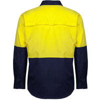 JB's Wear 6HVCS Hi Vis Close Front L/S 150g Work Shirt - Back View | color:Yellow/Navy|view:back