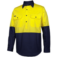 JB's Wear 6HVCS Hi Vis Close Front L/S 150g Work Shirt - Side View | color:Yellow/Navy|view:side