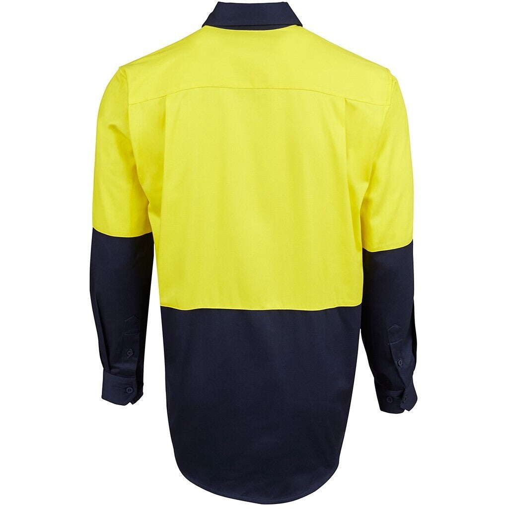 JB's Wear 6HVCF Hi Vis Close Front L/S 190g Work Shirt - Back View | color:Yellow/Navy|view:back