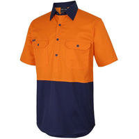 JB's Wear 6HVCW Hi Vis Close Front S/S 150g Work Shirt - Side View | color:Orange/Navy|view:side
