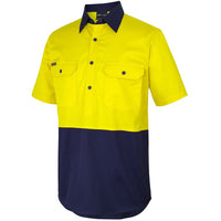 JB's Wear 6HVCW Hi Vis Close Front S/S 150g Work Shirt - Side View | color:Yellow/Navy|view:side