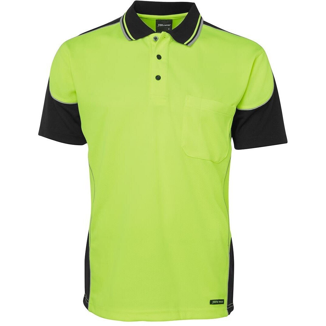 JB's Wear 6HCP4 Hi Vis Contrast Piping Polo - Front View | color:Lime/Black|view:front