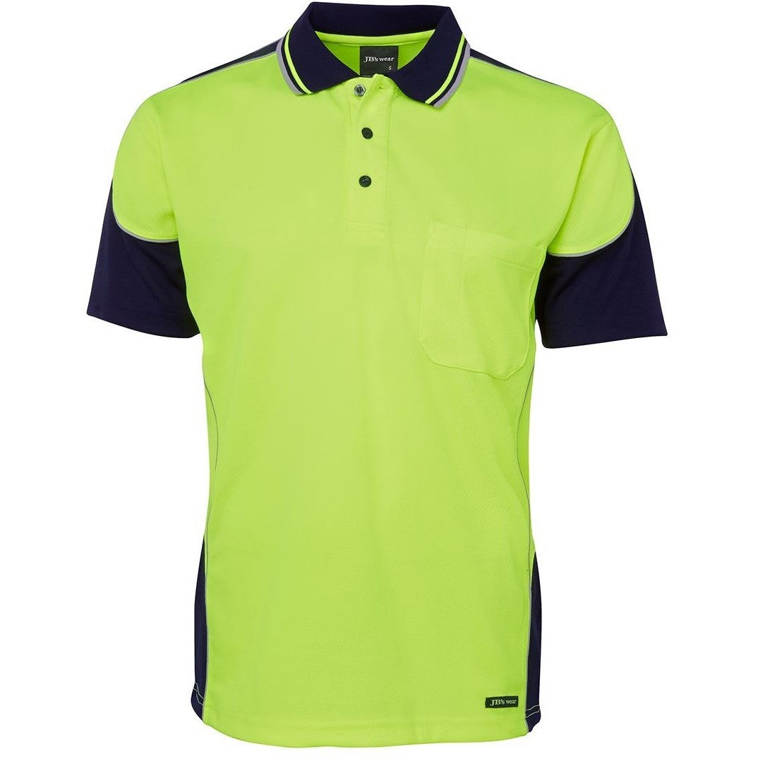 JB's Wear 6HCP4 Hi Vis Contrast Piping Polo - Front View | color:Lime/Navy|view:front