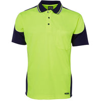 JB's Wear 6HCP4 Hi Vis Contrast Piping Polo - Front View | color:Lime/Navy|view:front