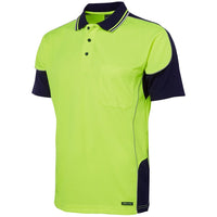 JB's Wear 6HCP4 Hi Vis Contrast Piping Polo - Side View | color:Lime/Navy|view:side