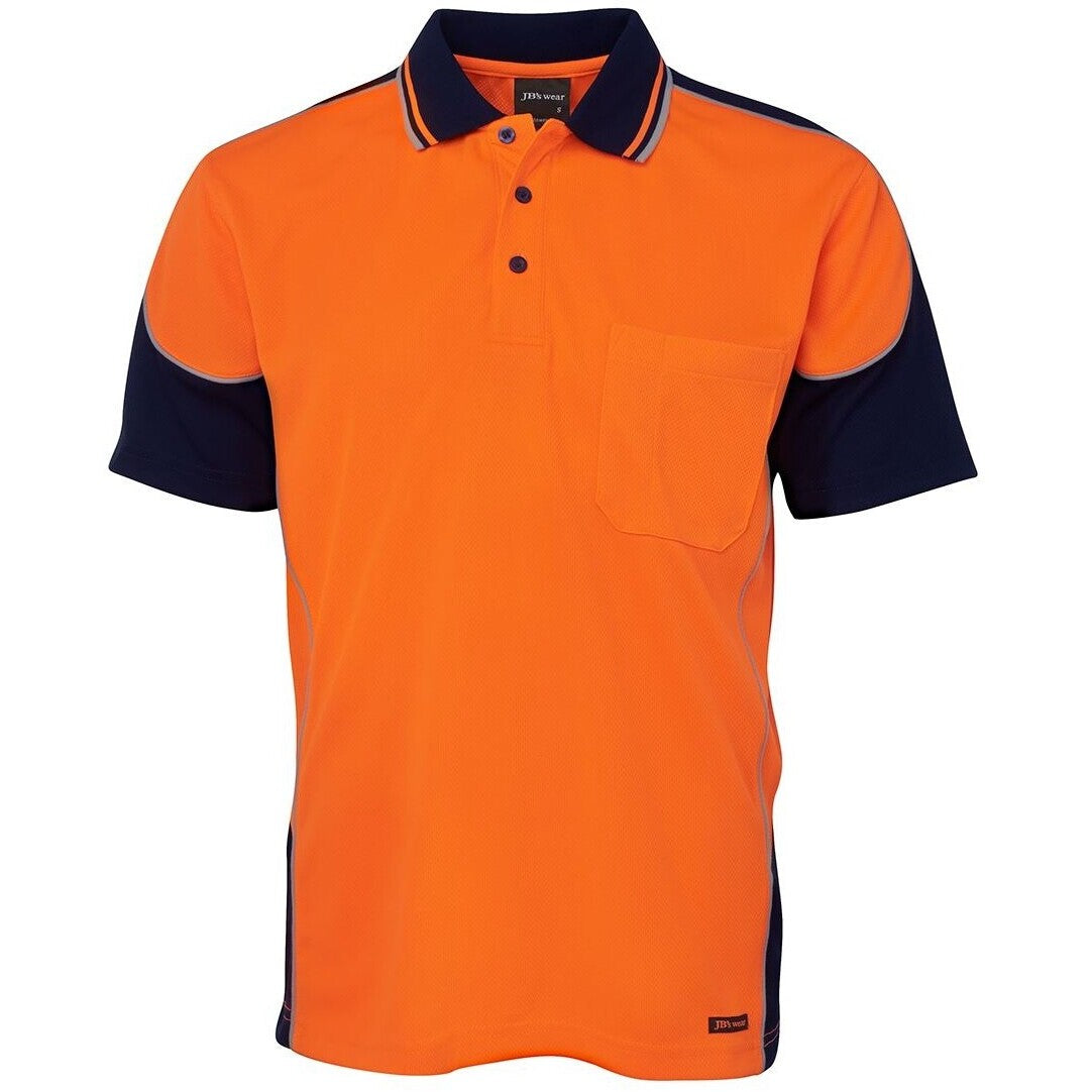 JB's Wear 6HCP4 Hi Vis Contrast Piping Polo - Front View | color:Orange/Navy|view:front
