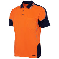JB's Wear 6HCP4 Hi Vis Contrast Piping Polo - Side View | color:Orange/Navy|view:side
