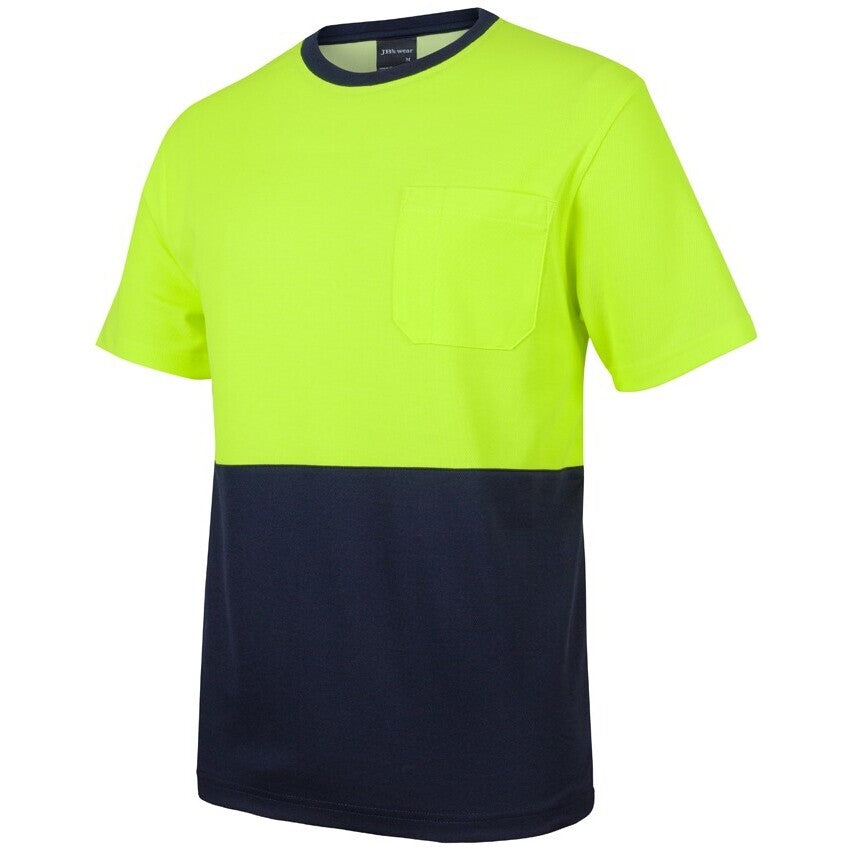 JB's Wear 6HCBT Hi Vis Cotton Back Tee - Side View | color:Lime/Navy|view:side