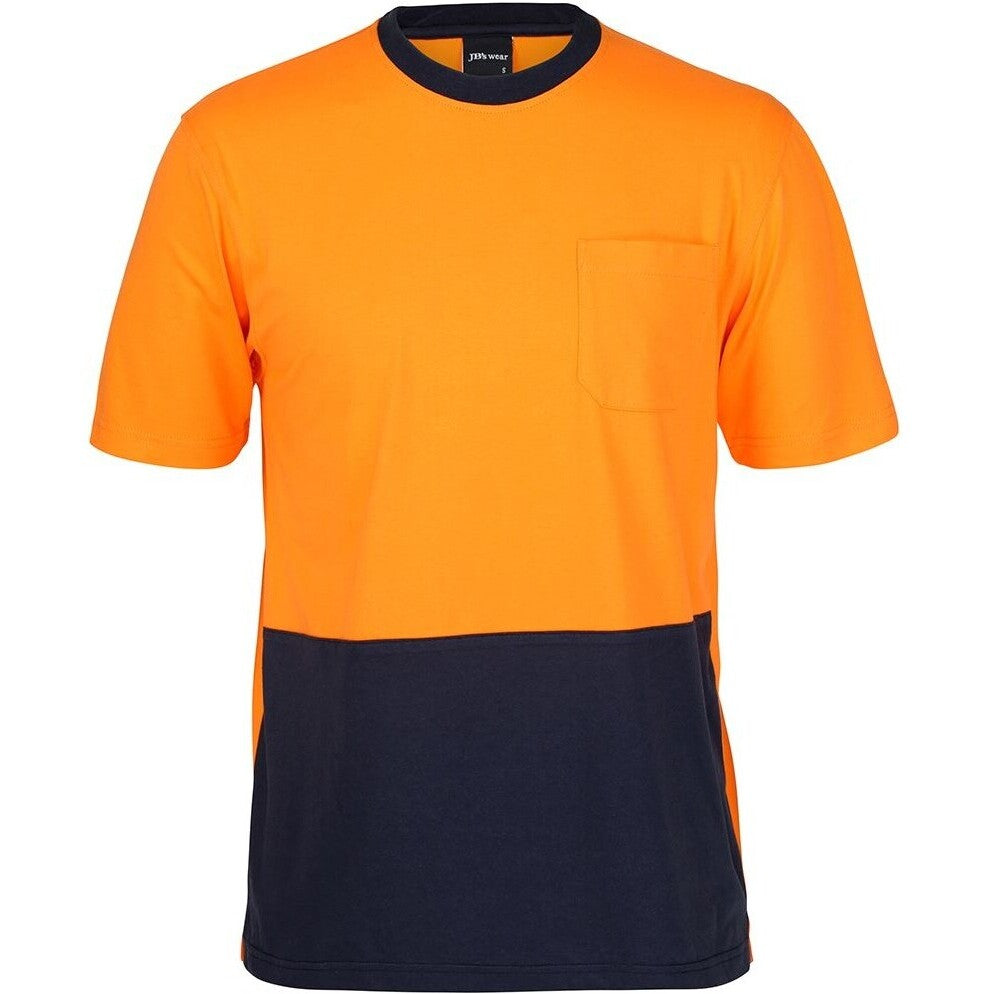 JB's Wear 6HVTC Hi Vis Crew Neck Cotton T-Shirt - Front View | color:Orange/Navy|view:front