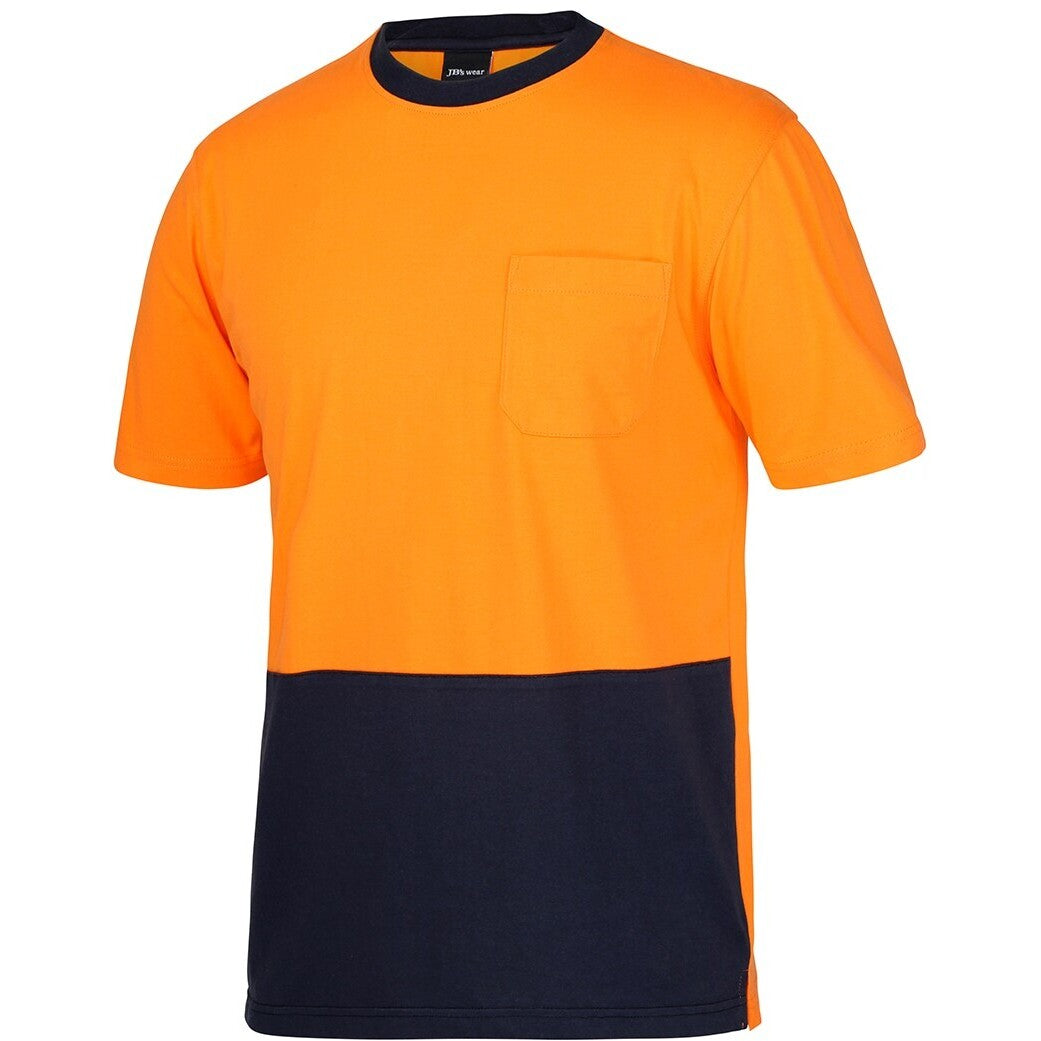JB's Wear 6HVTC Hi Vis Crew Neck Cotton T-Shirt - Side View | color:Orange/Navy|view:side