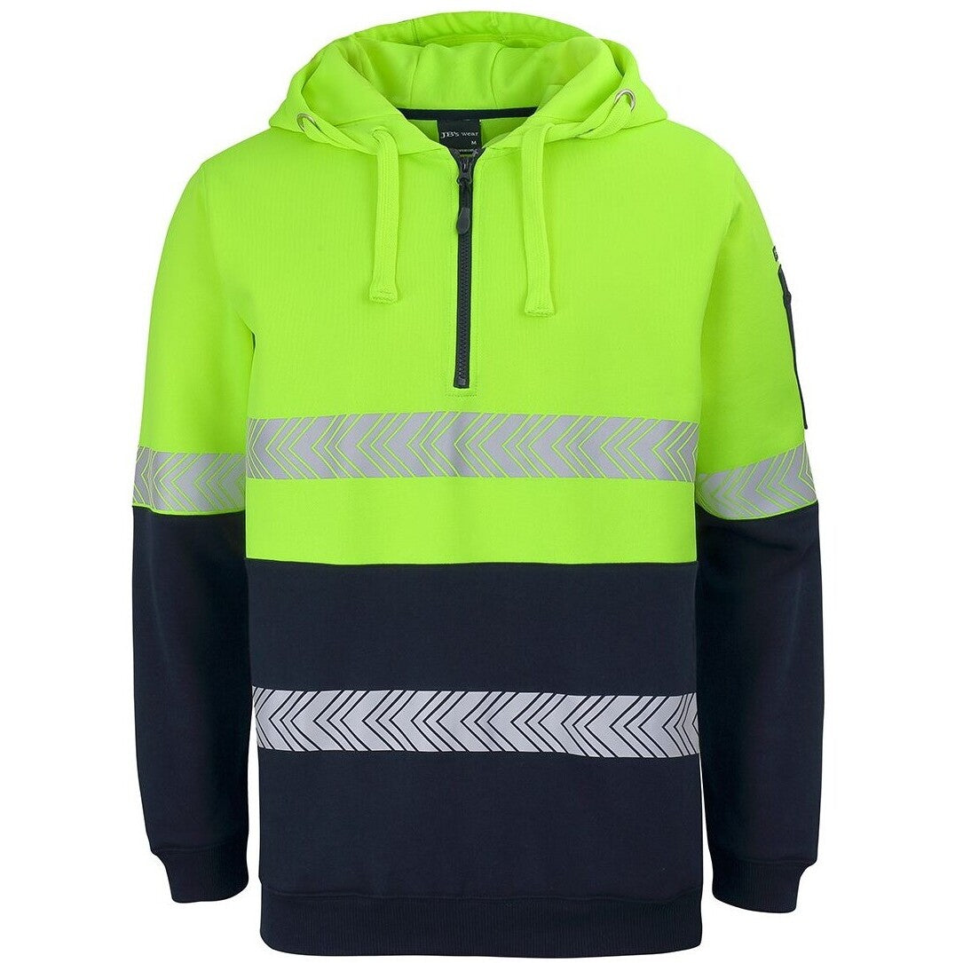 JB's Wear 6HZSH Hi Vis (D+N) 1/2 Zip Segmented Tape Hoodie - Front View | color:Lime/Navy|view:front