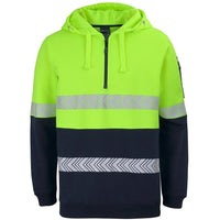 JB's Wear 6HZSH Hi Vis (D+N) 1/2 Zip Segmented Tape Hoodie - Front View | color:Lime/Navy|view:front