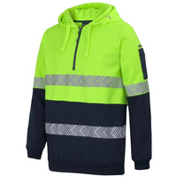 JB's Wear 6HZSH Hi Vis (D+N) 1/2 Zip Segmented Tape Hoodie - Side View | color:Lime/Navy|view:side