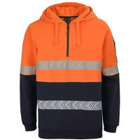 JB's Wear 6HZSH Hi Vis (D+N) 1/2 Zip Segmented Tape Hoodie - Front View | color:Orange/Navy|view:front